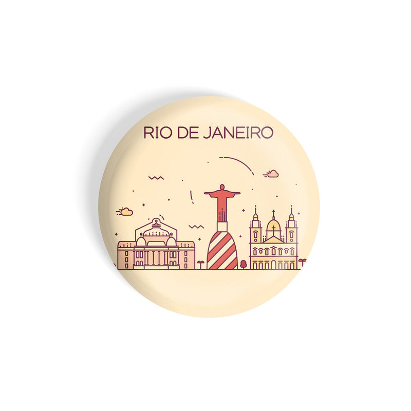 dhcrafts Round Fridge Magnet Brown Color Rio De Janeiro Glossy Finish Design Pack of 1 (58 mm)
